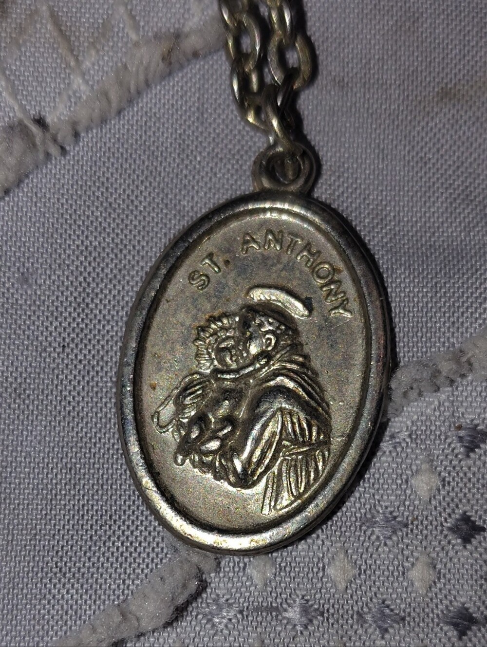 Saint Anthony  Pray For Us Sterling Silver Oval Medal